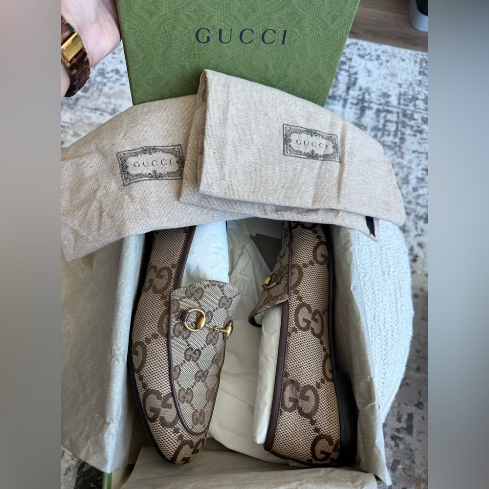 Gucci Women’s Beige/Brown GG Canvas Horsebit Loafers | Size 37.5 (US size 7-1/2) - Picture 6 of 7